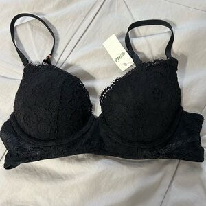Aerie Black Lace Push-Up Plunge Bra